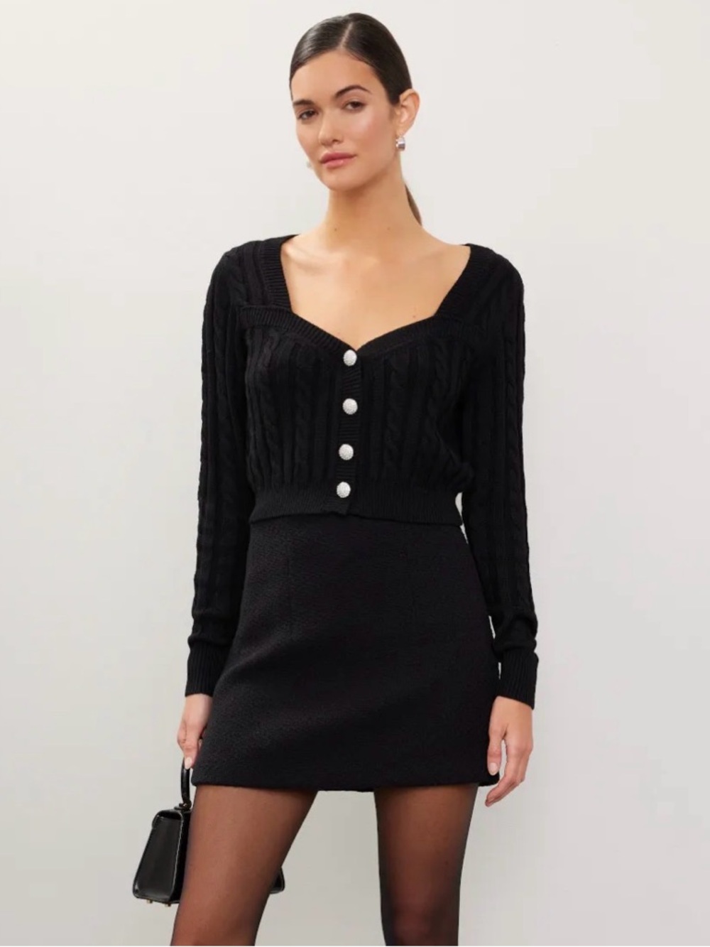 Ronny Kobo rhinestone button black cropped cardigan sweater M $348